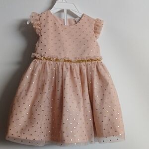 Carters Girls Light Pink Dress with Gold Polka Dots Size 9Months NWT